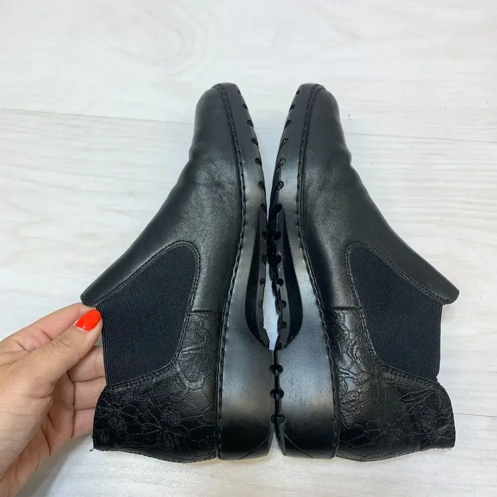 Rieker Chelsea Ankle Boots Womens Size 7 Black Leather Comfort Round Toe Slip On